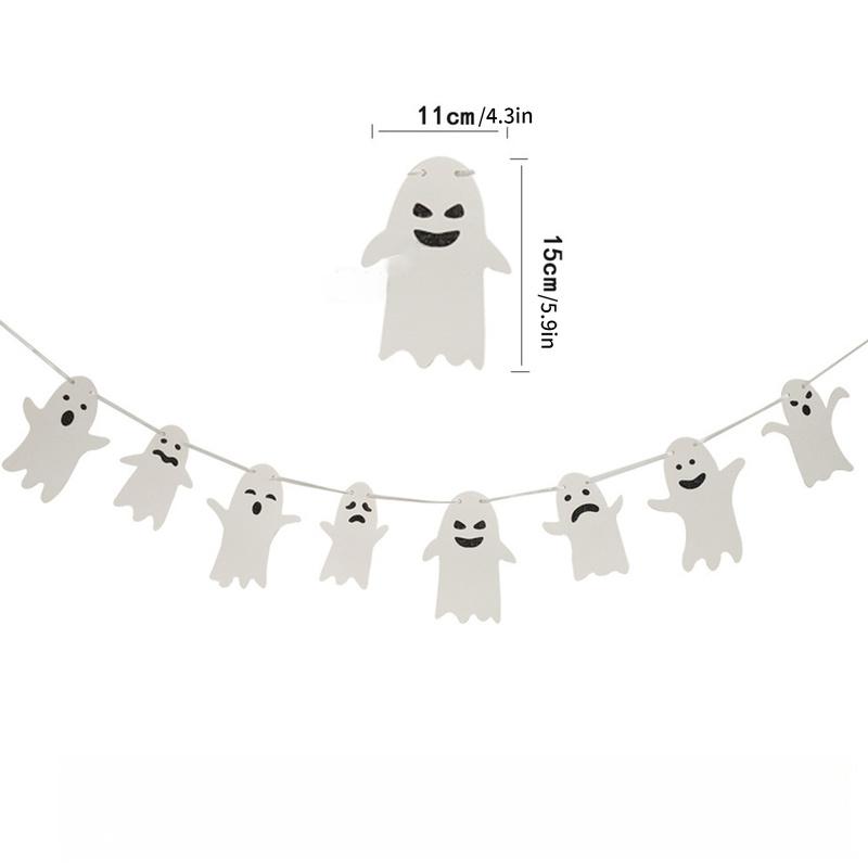 1PC Halloween Ghost Banner Garland Black & White Ghost Paper Bunting Spooky Hanging Pull Flag for Party Scene Decorations