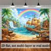 2D Planar Treasure Island-themed Background Fabric Featuring a Pirate Ship Outdoors and Studio Elements