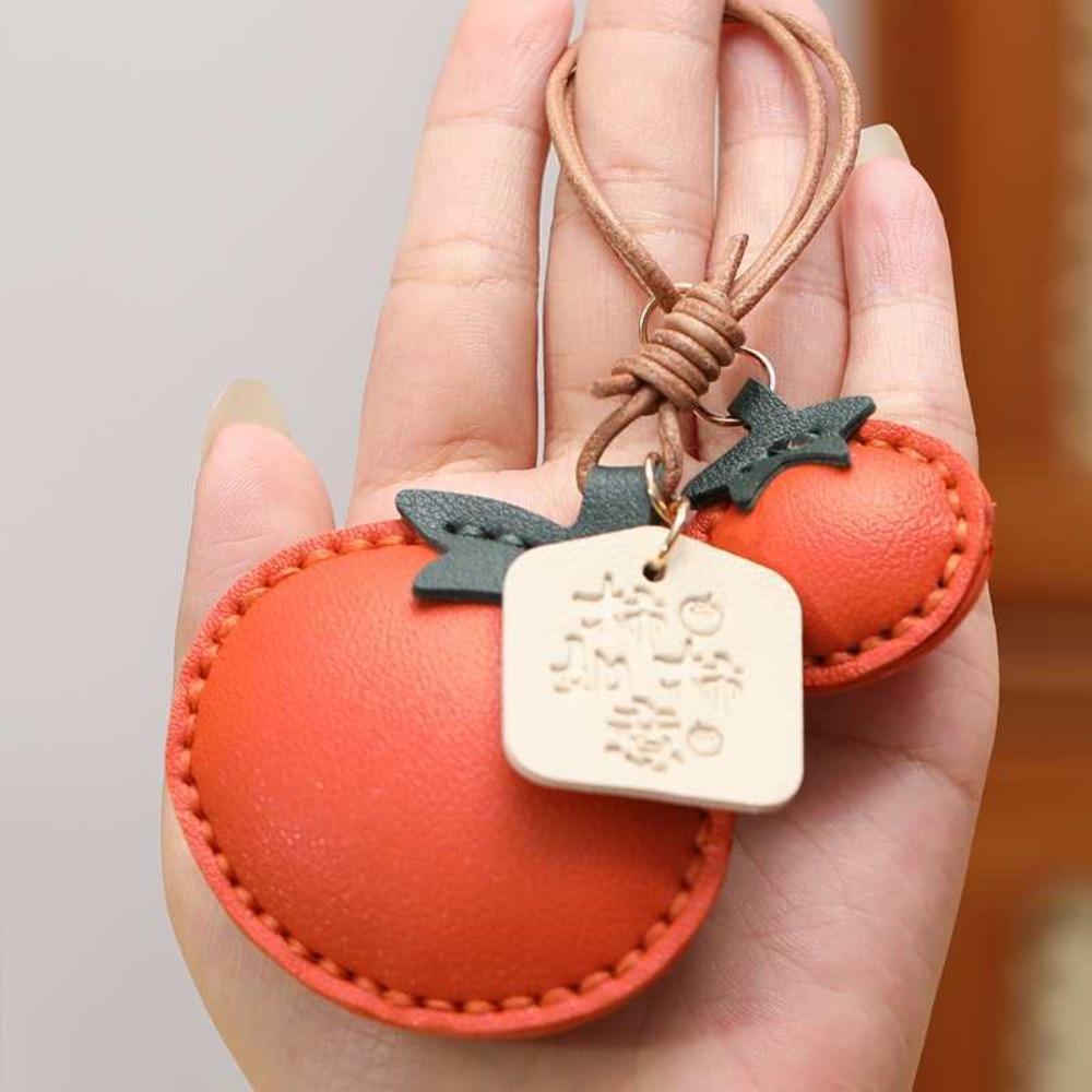 Soft Persimmon Keychain Funny Design Creative Key Ring Creative Leather Bag Pendant  Accessories