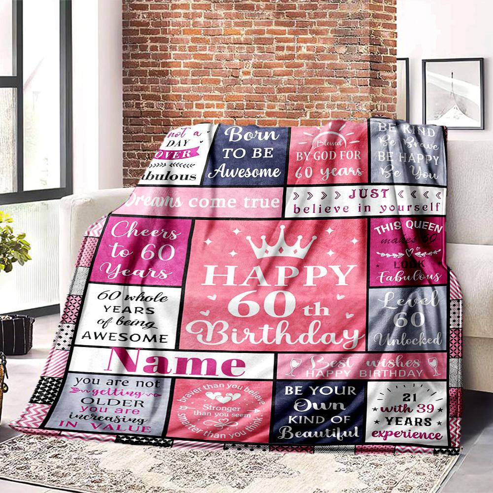 Happy 60Th Birthday Celebrating 60 Years Of Awesome Gift Customizable Blanket Name Comfortable Great For Sofa Couch Office Bed Picnics Four Seasons
