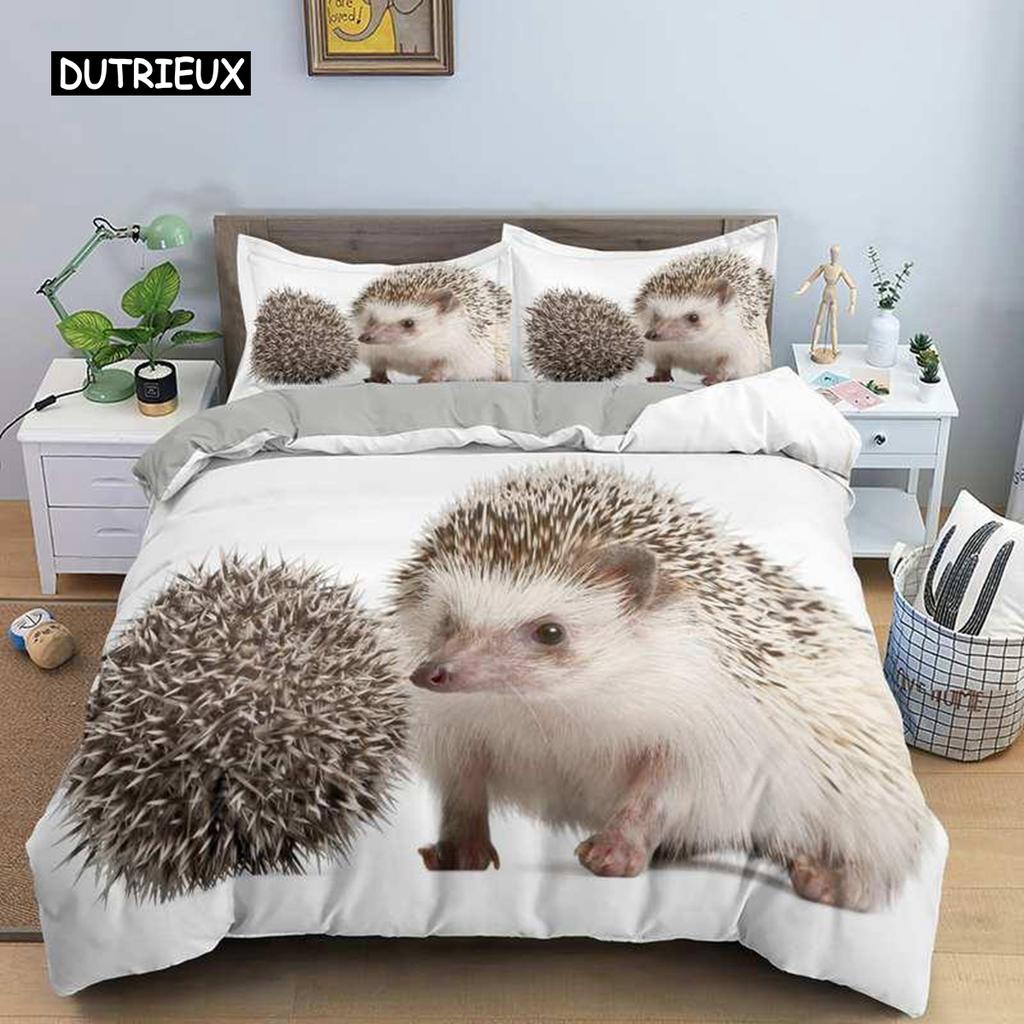 Hedgehog Duvet Cover Set 3D Cartoon Hedgehog Flower 2/3PCS Bedding Set Kids Boys Girls Animal Queen Size Polyester Quilt Cover