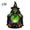 Halloween Table Decor LED Lighted Faux Crystal Ball Decoration, Resin Witch/Skeleton/Cat/Ghost Figurine with Unique Gift for Friends Green/Purple
