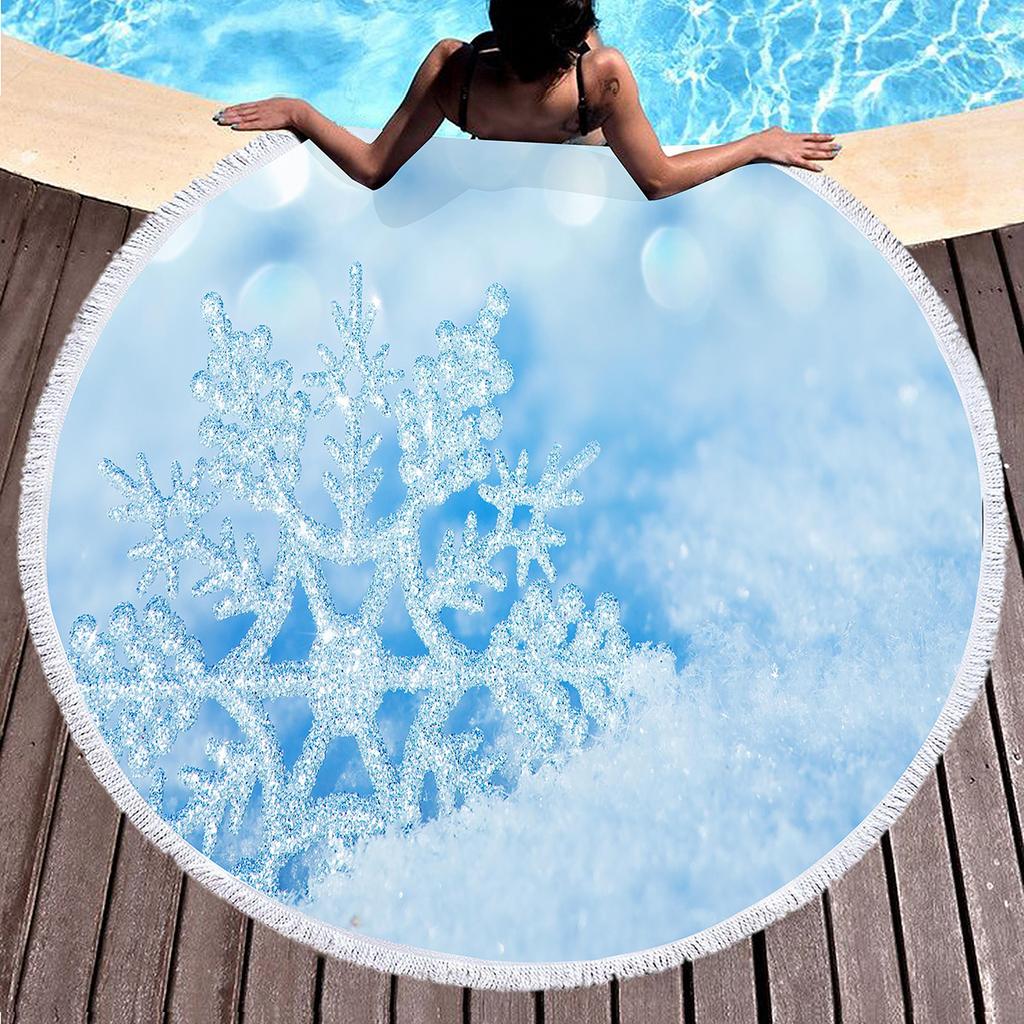 Winter Snow Landscape Round Beach Towel, Microfiber Soft Shawl Beach Blanket, Absorbent Quick Dry Portable Pool Towel Picnic Mat