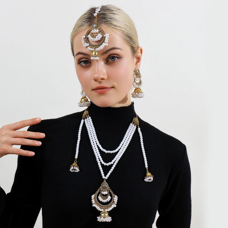 Meier European and american multi-layer pearl pendant jewelry set - vintage, heavily embellished, bohemian ethnic style fashion earrings