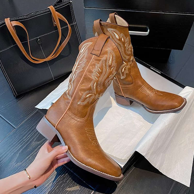 He Sui Western Cowboy Boots Women's Retro Knight Boots Winter Spring Summer Thin Ethnic Style Boots Short Boots