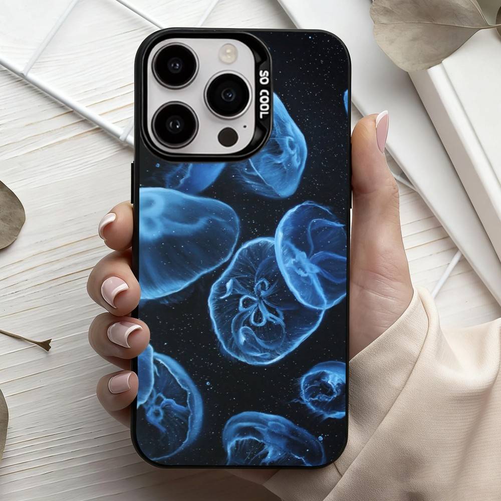 Pink Jellyfish Tear Phone Case For iPhone17,16,15,14,13,12,11 Plus,Pro Max Black Candy Silver Plated Cover