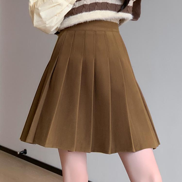 

Вовняна спідниця плісе з кишенями для жінок - З високою талією, Щільна, Ретро, Коротка спідниця для осені та зими M