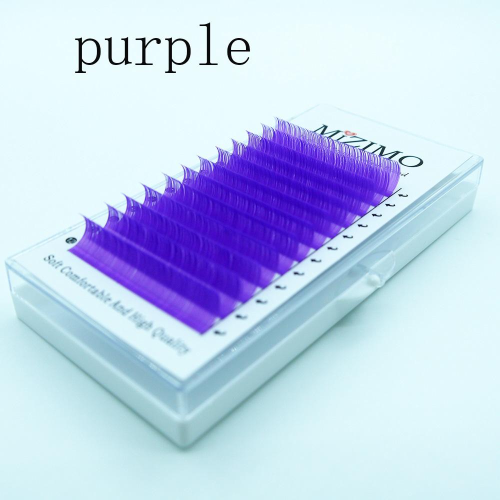 12 Reihen farbiger, einzeln gepfropfter falscher Wimpern, violette Augen-Make-up-Tools, natürliche Verlängerung, dramatische Make-up-Wimpern.