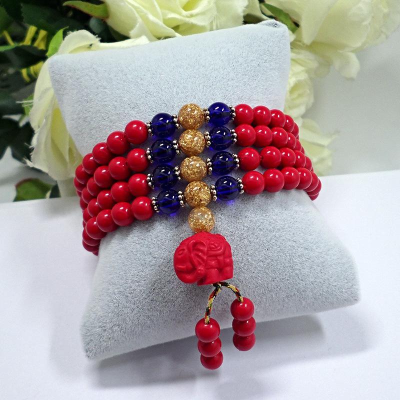 Vintage Chinese Style Red Zodiac Year Bracelet, Buddhist Beads, Prayer Beads, Pendant, Bracelet for Women, Cinnabar Red Crystal, Couple's Jewelry