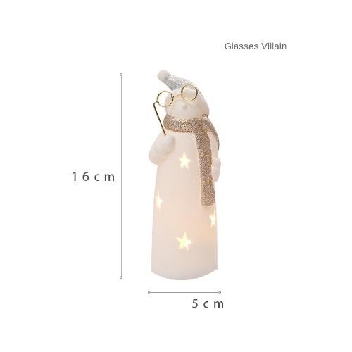 LED Light-up Decor for Christmas, Mini Ceramic Snowman Santa Reindeer Ornament