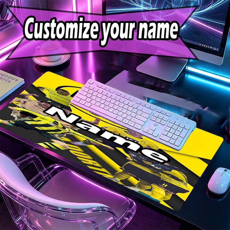 Custom Name Personalized Borussia Dortmund Pattern Mousepad, Laptop PC Desk Mat, Decorative Desk Mat for Home Keyboard Pad Gift