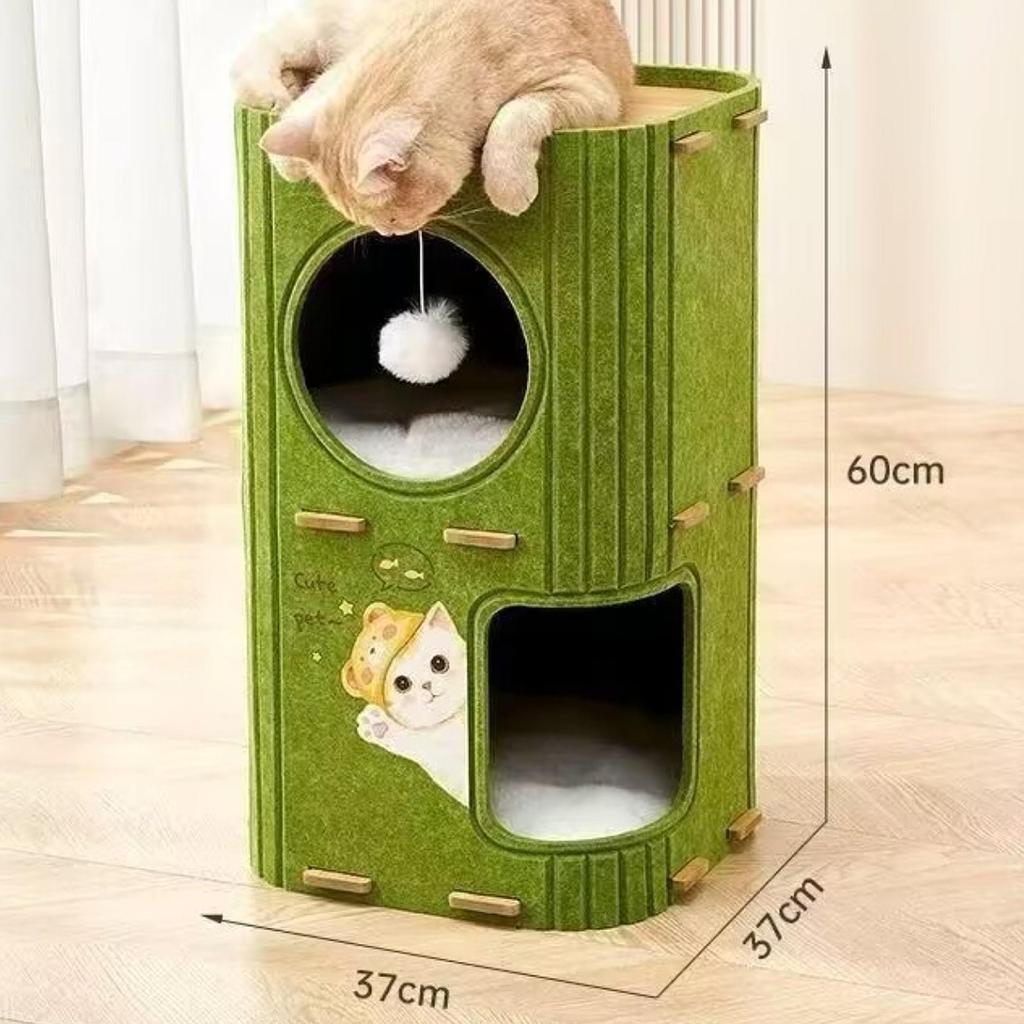 2 Storey Cat Bed Cave Nest Hut Covered Tunnel Condo Cat House Enclosed Bed for Outside Sleeping Indoor Outdoor Cats Kitty Pet