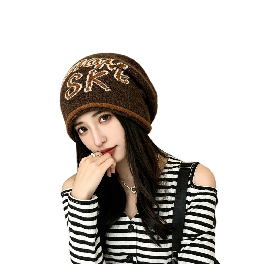 Jacquard Letter Beanie Knitted Hat Windproof Bucket Hat Versatile Beanies Hat Autumn Winter