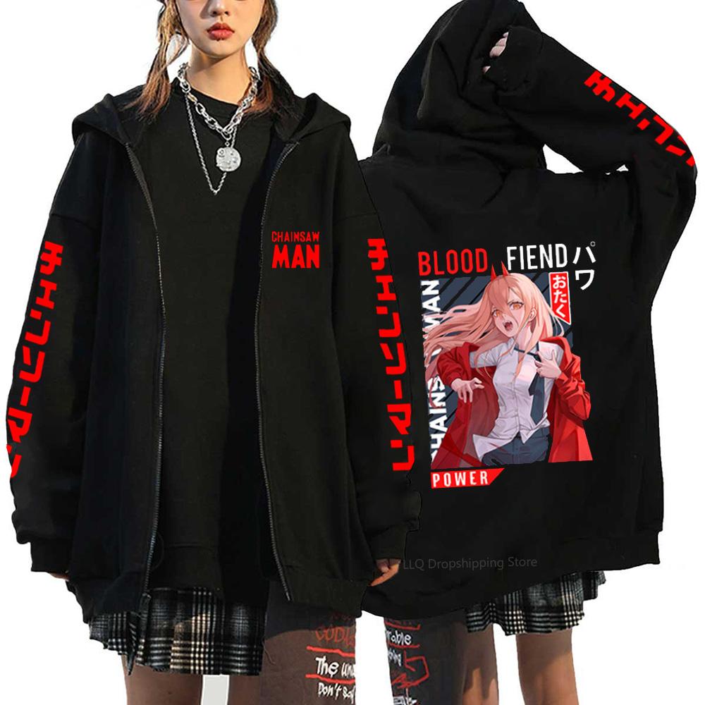 Anime Chainsaw Man Makima Cool Print Hooded Men Women Hot Manga Zip Up Hoodies Plus Size Sweatshirt Harajuku Male Zipper Jacket