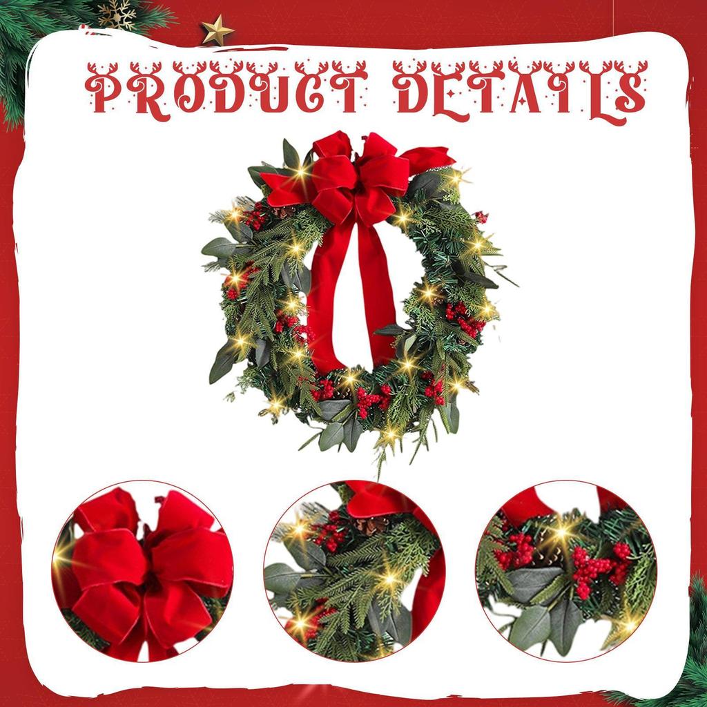 Christmas Wreath with Light Xmas Versatile Ornament Decoration Garland for