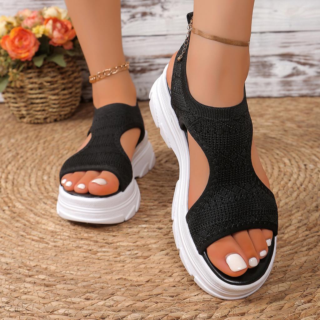 Summer Platform Sports Sandals Fly-Woven Breathable Large Size Casual Muffin Beach Sandals Women