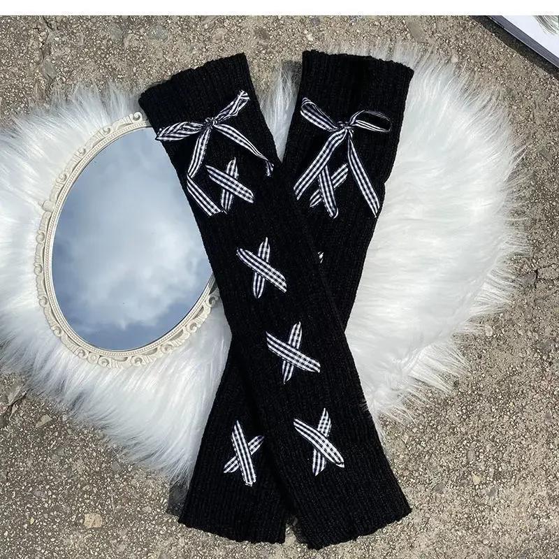 Y2K Women's Leg Warmers Japanese Lolita Long Socks Wool Knitted Foot Cover Arm Warmer Autumn Winter Crochet Heap Sock Boot Cuffs