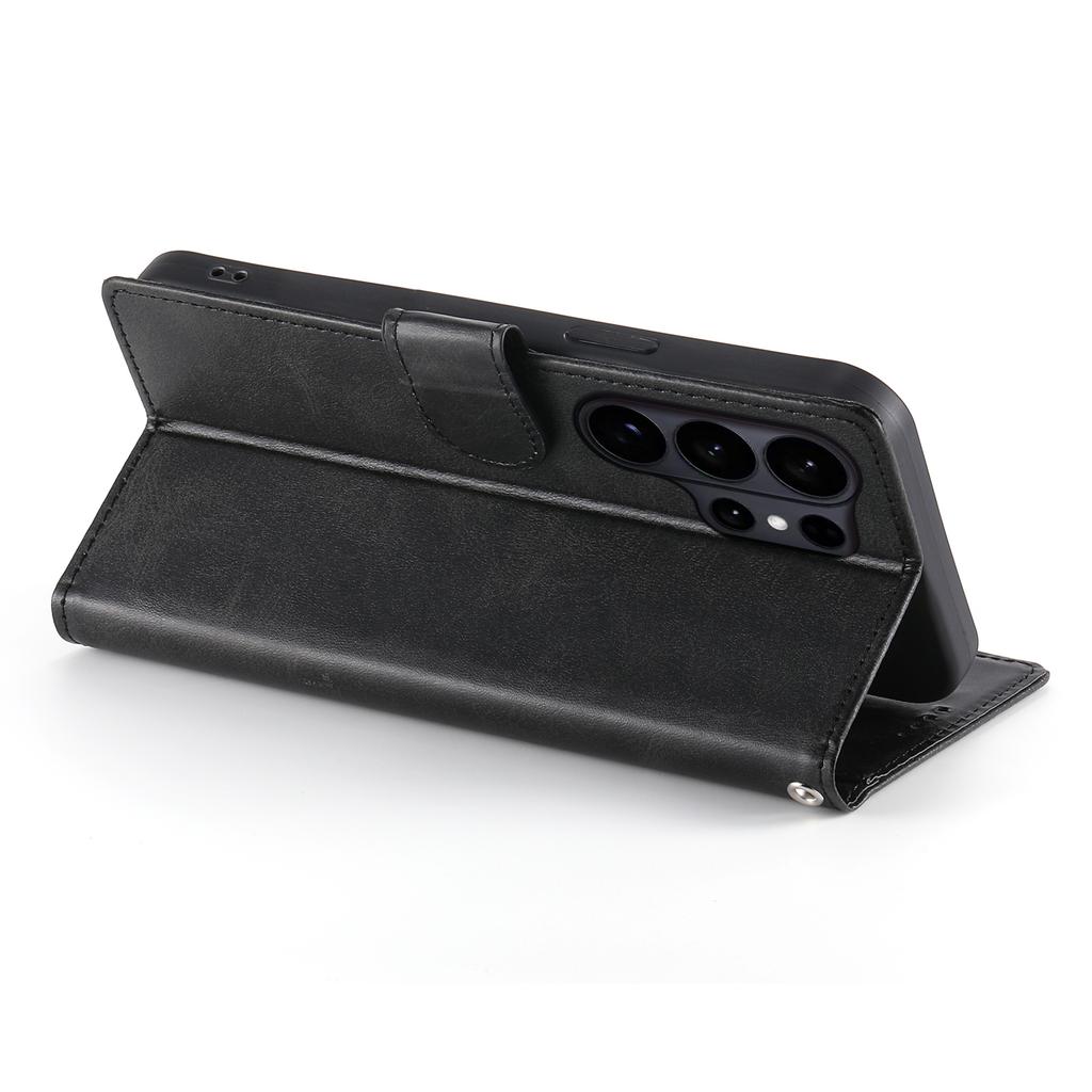 For Samsung Galaxy S26 Ultra Case Stand Wallet Calf Texture PU Leather Flip Phone Cover with Wrist Strap