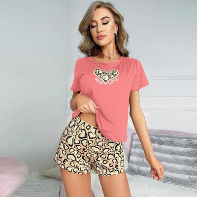 New Pajamas Loungewear Set Summer Ladies Leopard Print Love Top Shorts Sexy Two Piece Set of Casual Pajamas Loungewear