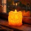 Durable Enamel Pumpkin Light Halloween LED Candle, Flameless Electronic Tealight, Embossed Resin Lantern, Child Safe Lamp Spooky Table Decor