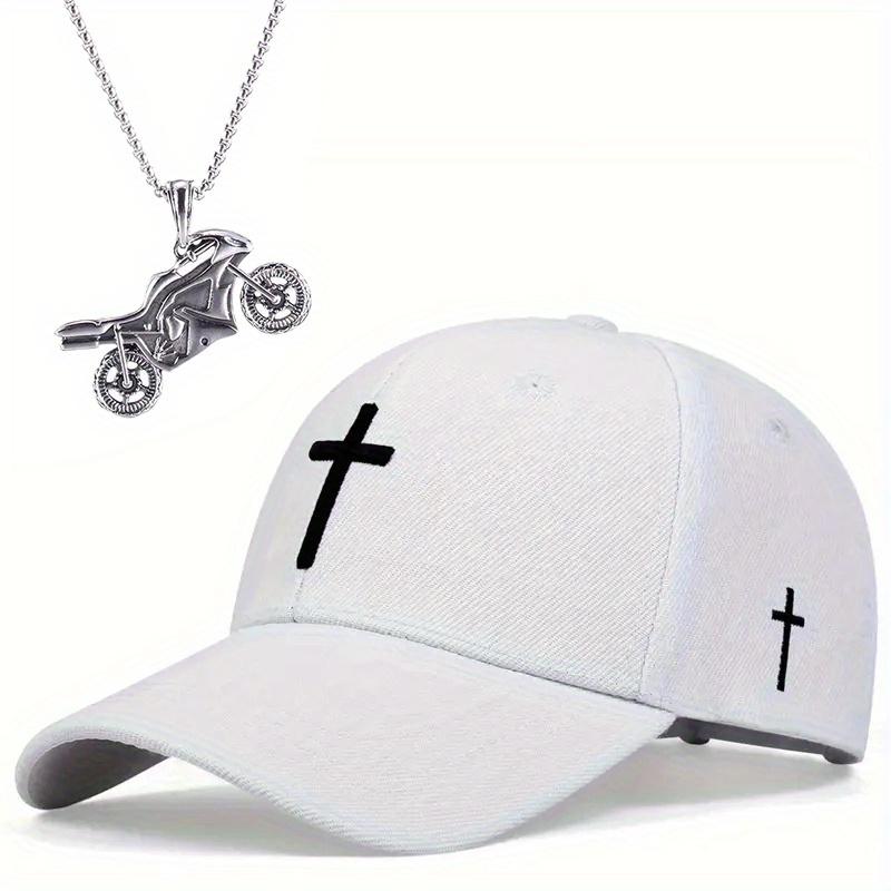 

2pcs Men s Baseball Cap Necklace Set Fashion Embroidery Cross Imitation Wool Green Sun Hat Motorbike Pendant Necklace Couple Sports Sun Hat