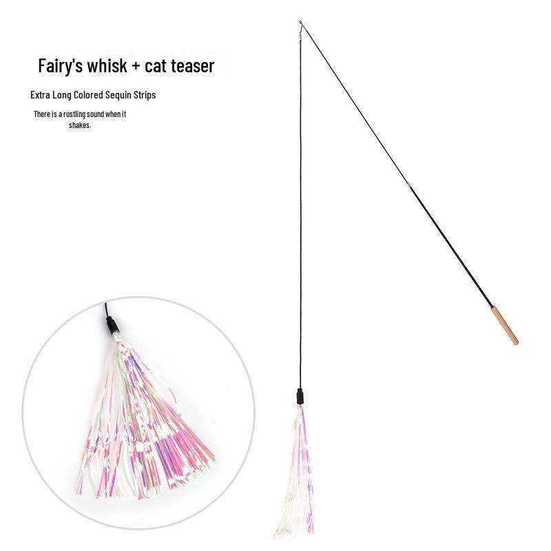 Retractable Cat Fishing Rod with Feather Teaser and Bite-Resistant Replacement Head for Self-Play and Boredom Relief.