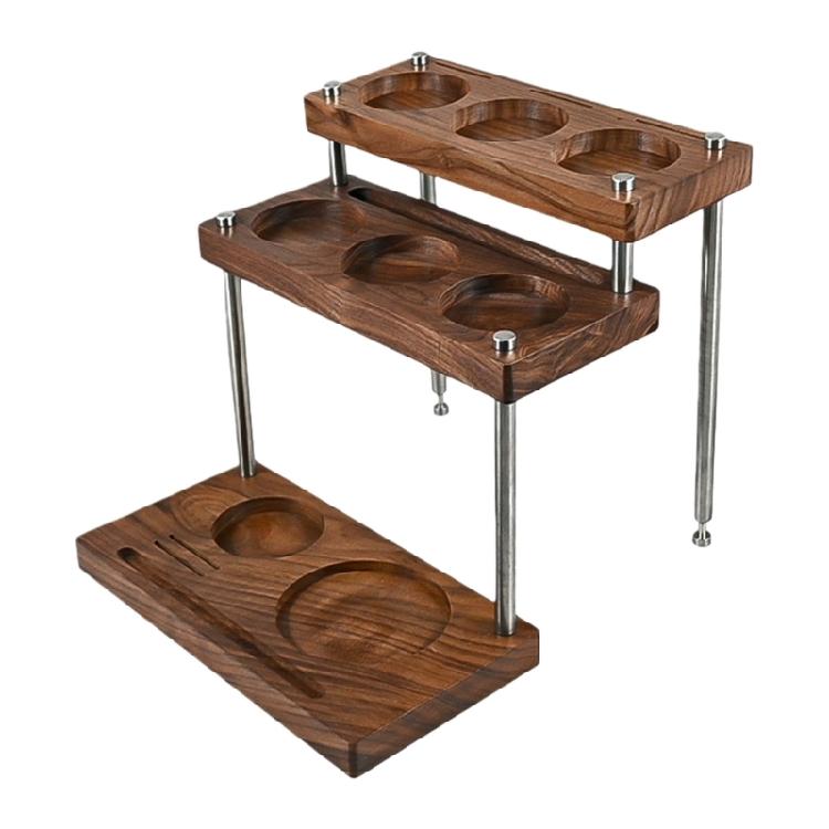 

Effective 3 Layer Coffee Station Display Stand Wooden Espresso Tamper Accessories Holder for Countertops 1