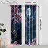 2pcs,2D plane printing Window Curtain Cherry Blossom Black Cat Versatile Polyester Fabric (without rod) Festive Perfect for