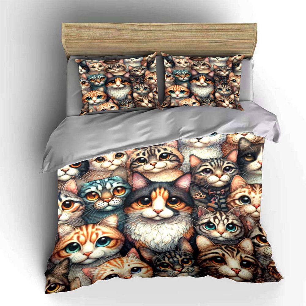 Realistic Cat Faces Pattern. Bedding Sets Duvet Cover Sets Duvet Covers Pillowcases(1*Duvet Cover 2*Pillowcases Without Duvet Insert)