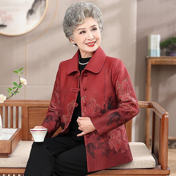 Stylish Spring/Autumn Floral Jacket for Middle-Aged and Elderly Women