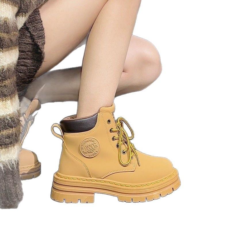 Martin boots women's new autumn short boots high-top rhubarb boots yellow thick-soled mountaineering boots
