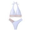 Pure Color Split Swimsuit Women Sexy Tight Bikini High Waist Neck Gathered