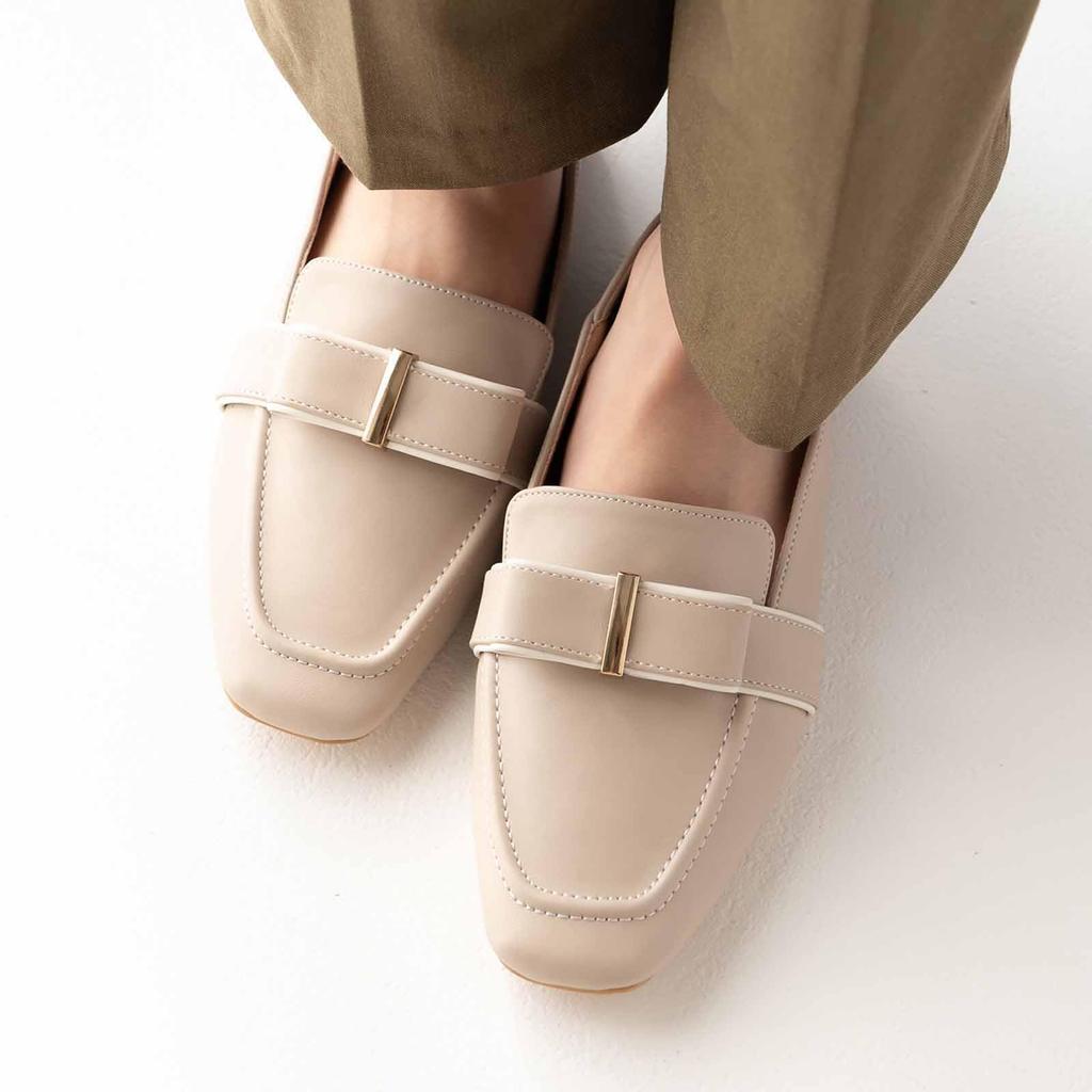 Jellybeans Piping Flat Ribbon Soft Loafers, 23.5 Cm, Ivory, 21051358