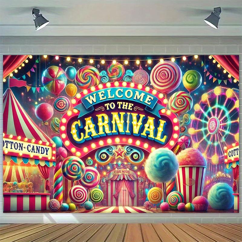 1 Piece Carnival Welcome Poster - Bright Candy and Ferris Wheel Design Photography Background