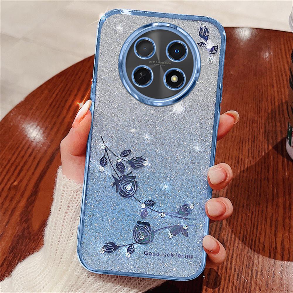 

For Honor X60 Pro 5G Case Flower Pattern TPU Gradient Phone Cover with Lanyards Rose Gold