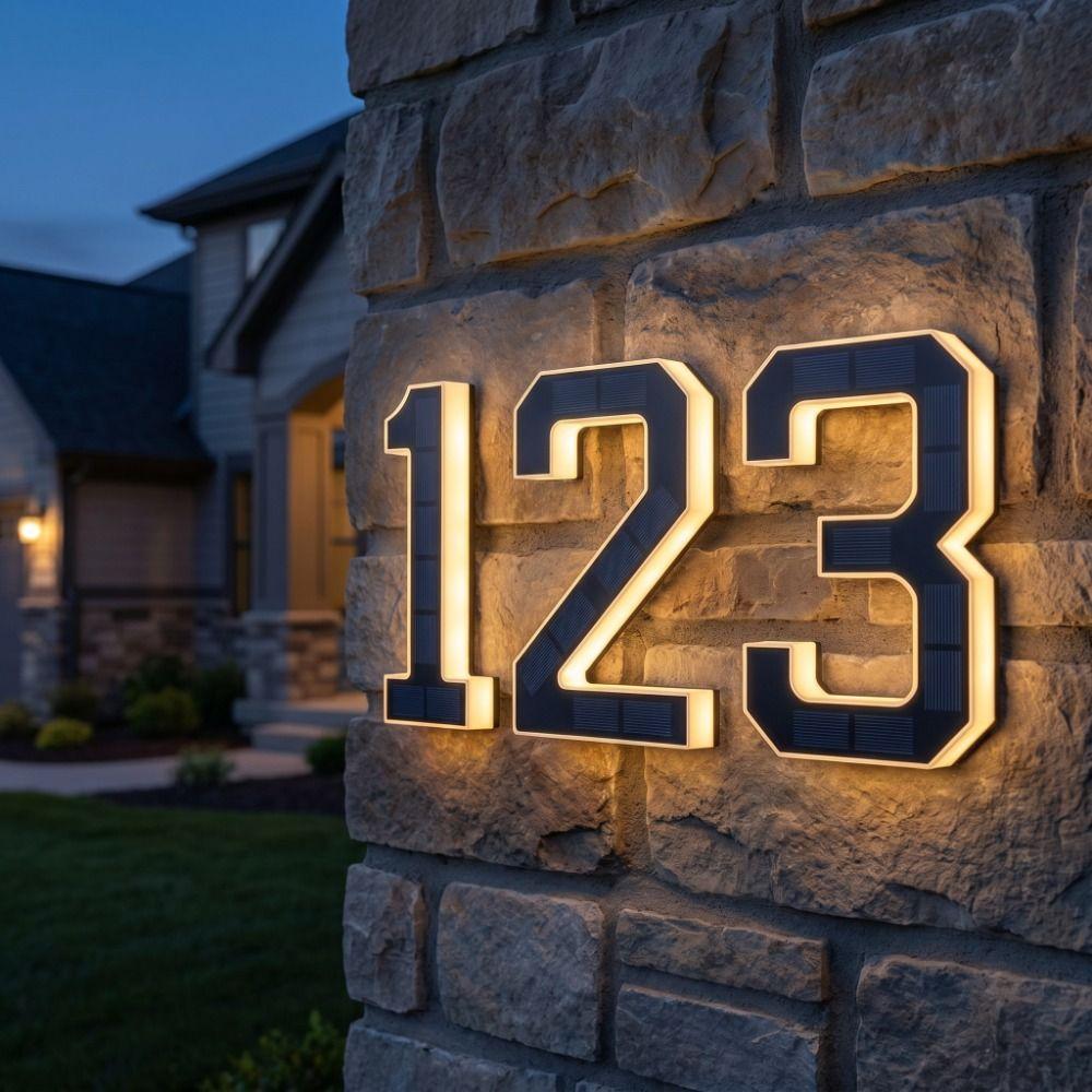6.7IN Solar Lighted House Numbers Light No Wiring Solar Digital Doorplate  Party Centerpiece