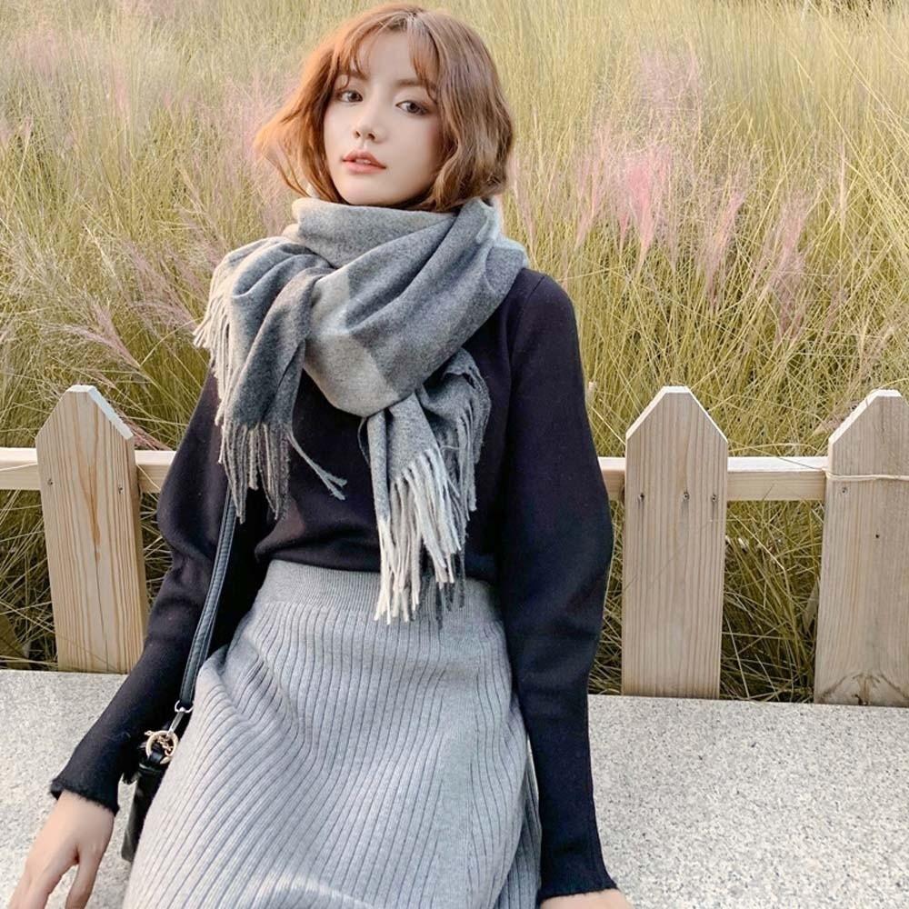 Soft Classic Plaid Scarf Wool Long Neckscarf with Tassel Soft Knitted Wool Scarf  Outdoor
