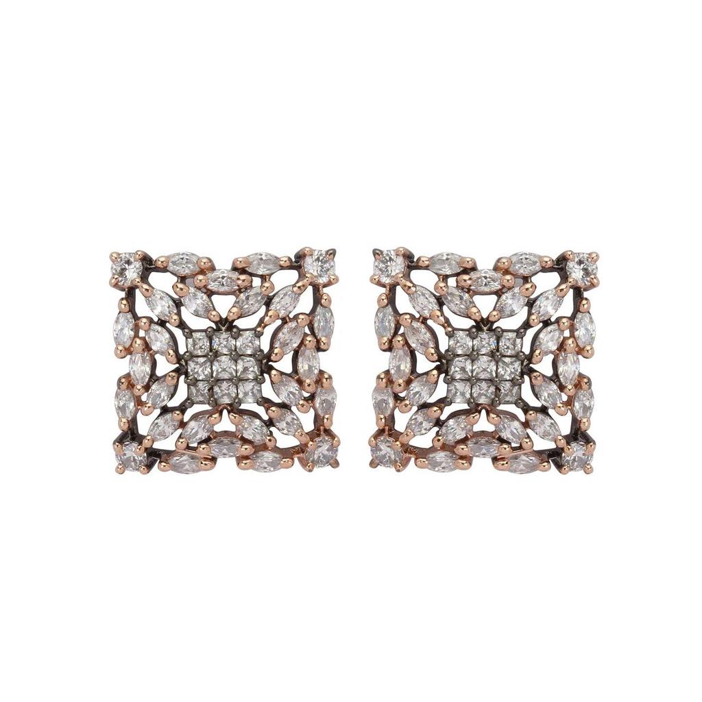 Stunning Square-Shaped Stud Earrings for Women  Grey-Toned Look  Stylish Block Design  Rose Gold-Plated