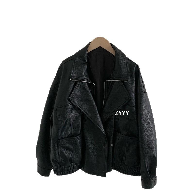Womens Oversized PU Leather Jacket 2026 Casual Short Coat With Notched Collar Front Pockets