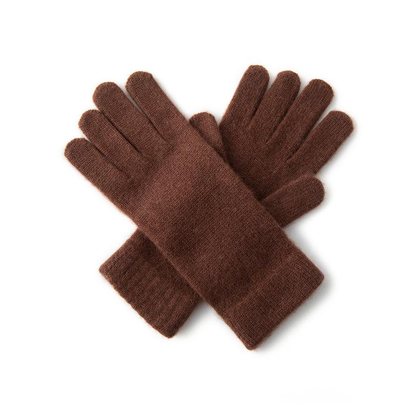 

Кашемировые однотонные перчатки с пятью пальцами для мужчин и женщин на осень и зиму, теплые и защищающие от холода, вязаные перчатки с двумя пальцами для велоспорта One Size