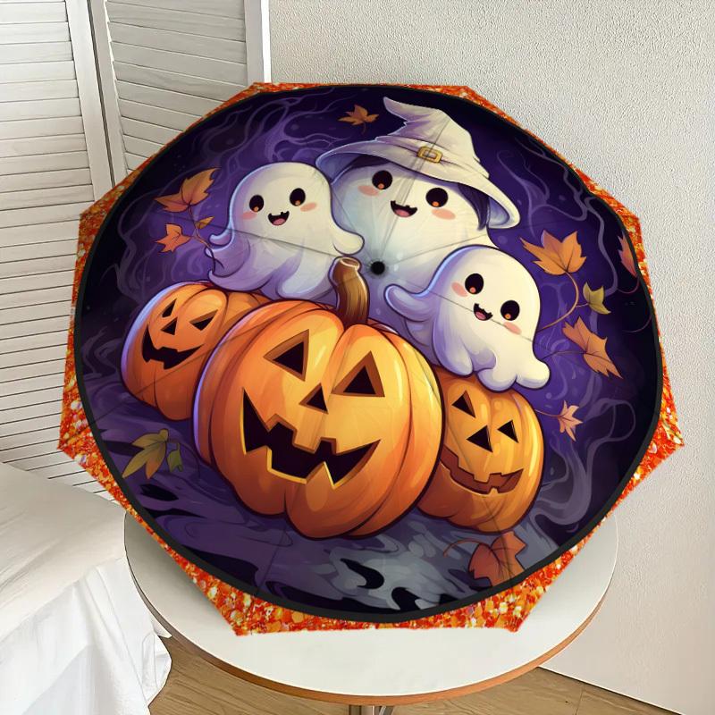 1pc Halloween Ghosts and Pumpkins Umbrella with Plastic Handle,Suitable for All Seasons Home Travel Outdoor UmbrellaDD1112