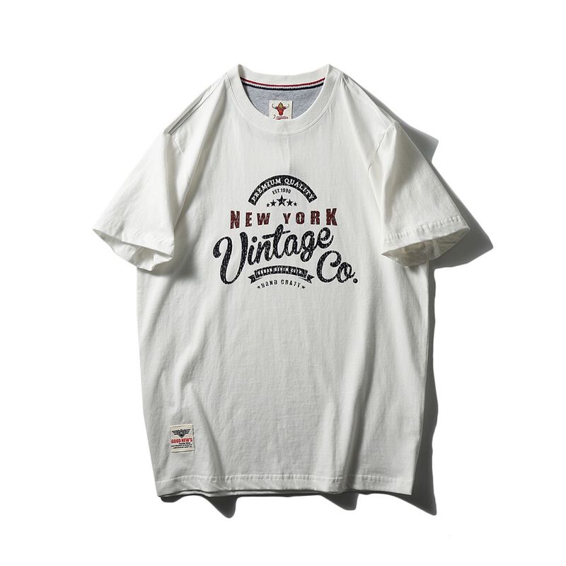 American Retro Pure Cotton Trendy Brand Letter Print Short-Sleeve T-Shirt for Men, Summer Base Shirt, Export Men's Clothing, All-Cotton Tee