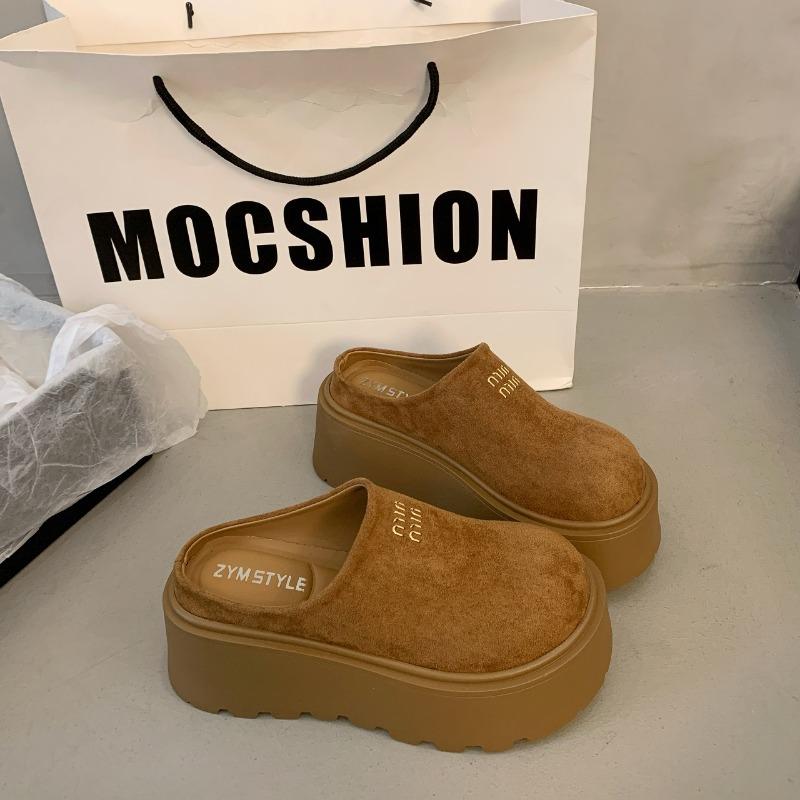 Thick-soled heightening women's spring muffin bag head women's shoes new small big head half slippers outer wear