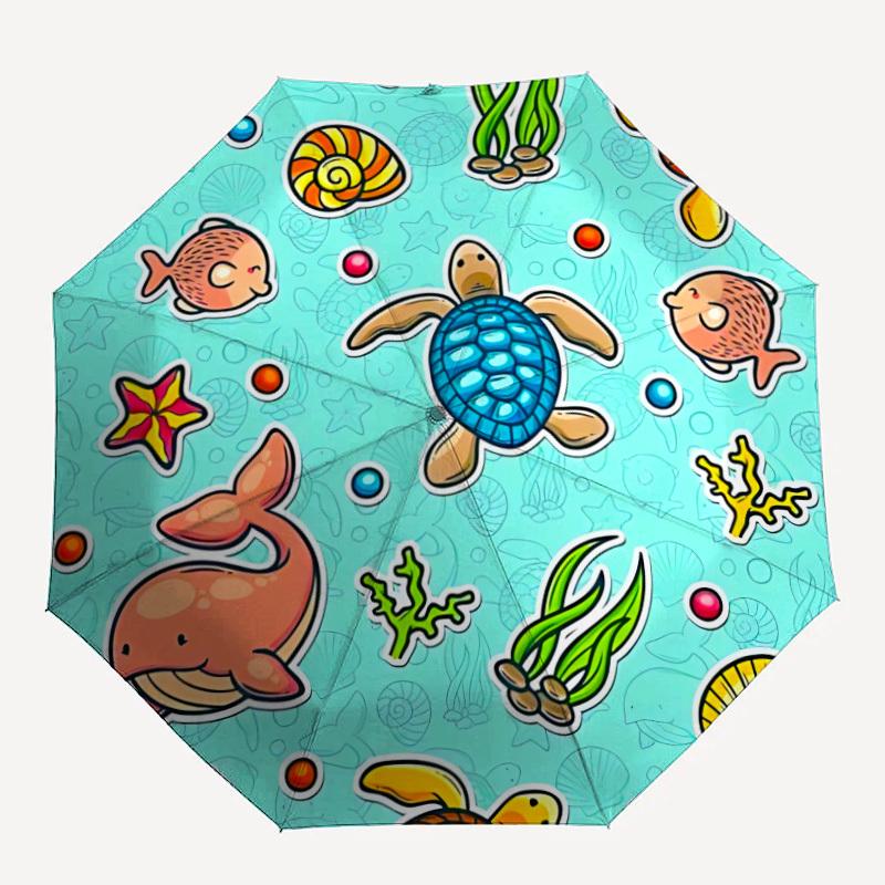 1pc Ocean Creatures Folding Umbrella, Durable, Suitable for Outdoor Activities or Rain, Suitable for Commuting yy251027073