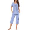 Damen Kurzarm Loungewear Set Bedrucktes Pyjama Set Lässige Nachtwäsche Sommer