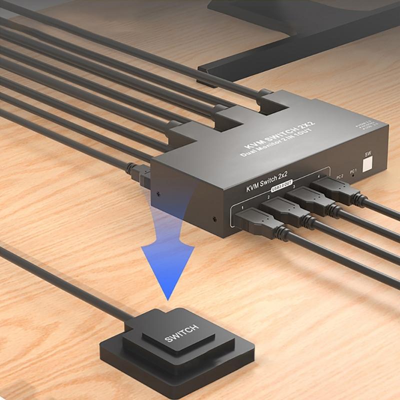 Metal HDTV Switcher For Double Monitors 4 USB3.0 Hubs Seamless Input Switching Enhances Productivity