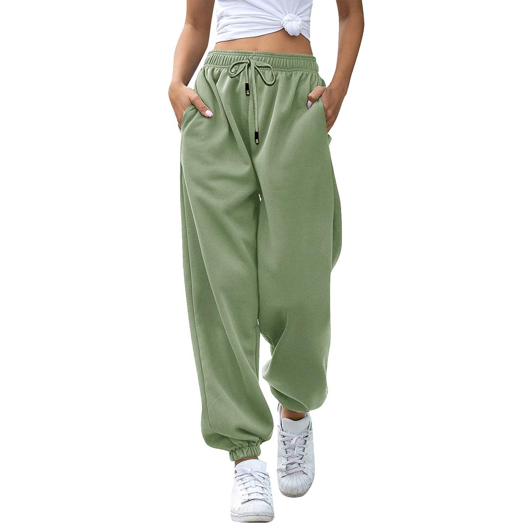 Women's Casual Fashion Solid Color Casual Pants, Sanitary Pants, Drawstring Elastic Waist And Leggings