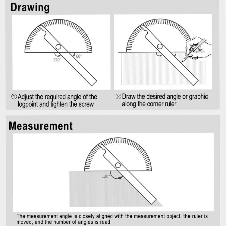 180 Degree Adjustable Protractor Stainless Steel Gauge Round Head Caliper Measuring Ruler for Woodworking Engineering Drawing