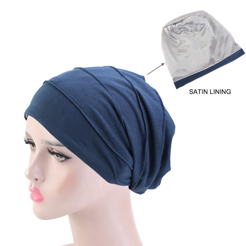 2022 New  Muslim Hijab Elastic Cotton Turban Hat Solid Color Women Warm Winter Headscarf Bonnet Inner Hijabs Cap Chemo Hat
