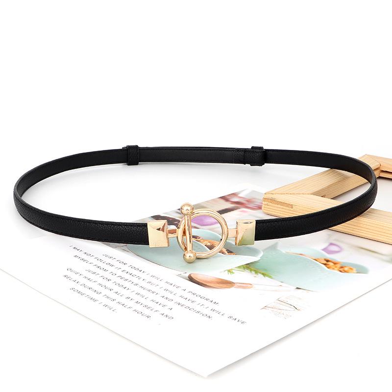 Women's Leather Decorative Buckle Pull-Through Waistband Belt for Skirts and Suits - Punch-Free Design.